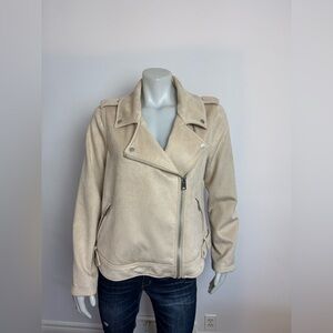 Addition Elle - Faux Suede Moto Jacket in Beach Sand. Polyester, elastane. 1X